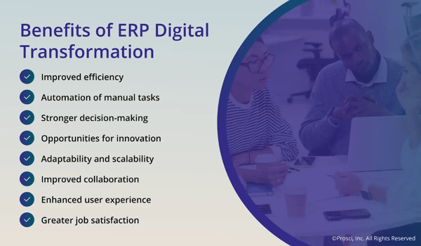 A graphic listing the key benefits of ERP digital transformation