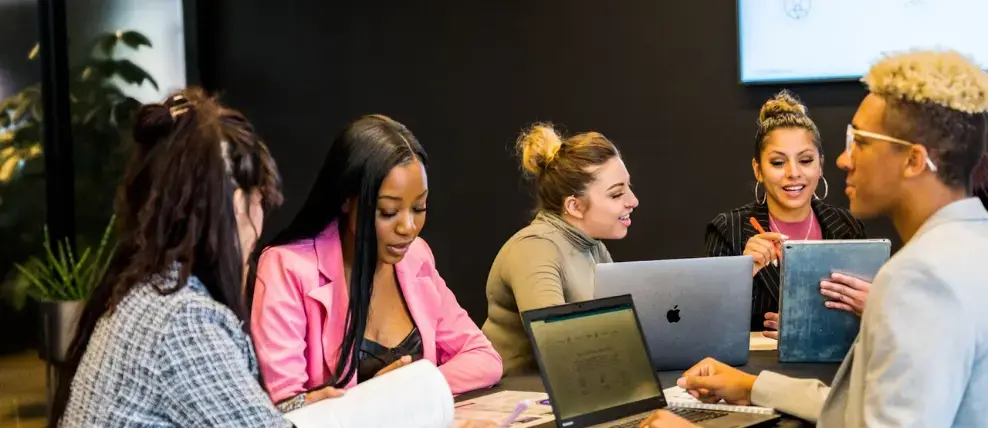Colleagues collaborating around a table
